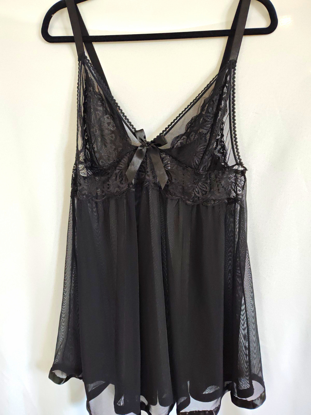 Lingerie Sexy Black Floral Lace Mesh Babydoll Lingerie V-Neck Adjust Straps 2X